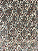 Persian Qum Rug 5x6, Cream Wool Hand Knotted Carpet, Repeated Boteh Paisely Design, Semi Antique Vintage Rug, Very Fine Weave 5 x 6 Rug