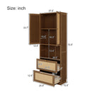 Full Size Solid Wood With Rattan Murphy Bed Cabinet Space-Saving Bed with 2 Side Cabinet Storage Shelves, Perfect for Guest Room, for Bed Room, Guest Room, Home Office, Walnut