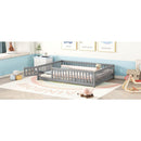 Full Size Bed Floor Bed with Safety Guardrails and Door for Kids, Gray