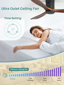 52 Inch Solid Wood Flush Mount Ceiling Fan With Remote