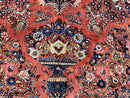 Persian Sarouk Rug 7x10, Red and Ivory, Floral Bouquets, Birds
