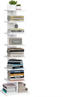 Vertical Bookshelf 8 Tier White Bookcase Living Room