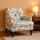 Floral Tufted Club Chair In White And Blue Polyester