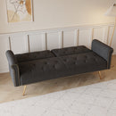 Elegant Sofa Bed with Nail Head Trim in Black Velvet and Matching Pillow, 69.7 Inches