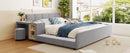 Queen Size Upholstered Grounded Bed, Mother & Child Bed with Bedside Desk and Little Round Stool, Velvet, Gray