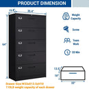 5 Drawer Lateral File Cabinet Lockable Metal Office Storage