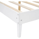 Queen Size Solid Wood Bed Frame with 2 Nightstands, Elegant Design with Lamps, Rattan and Wood Combination,White