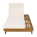 LOUNGE CHAISE SET WITH HEADREST,SPACE AVAILABLE ON ONE SIDE, ACACIA WOOD WITH WATER-RESISTANT LOUNGE CUSHIONS (CREAM & 3-FOLD & 4 inch) - MATCHING DARK GREY/BEIGE VERSION AVAILABLE