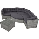 Elegant Patio Furniture Set Outdoor Daybed Rattan Sectional with Cushions and Center Table, Grey, Iron + Rattan