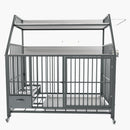 Large pet cage with storage rack, drawers with stainless steel food and water basins, double-layer storage rack made of iron frame and MDF material, sturdy, exquisite, and practical (black+smoke gray)