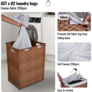 Laundry Hamper With Lid PE Rattan Powder Coating Frame Clothes Hampers with 02 Removable Bags, 100L, Brown Color