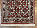 Indo Persian Runner Rug 2.7 x 8, Wool Hand Knotted Vintage Carpet, Red Black, Herati Allover Pattern, Oriental Runner, Rug for Hallway