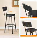 26 Inch Black PU Upholstered Bar Stools Set Of 2 With Back And Footrest