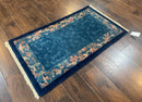 Blue Chinese Wool Rug 2.5 x 4, Peking Rug, Fete Rug, Semi Antique Chinese Carpet