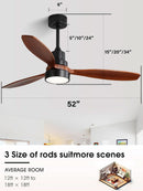 52 Inch Flush Mount Ceiling Fan With Lights Remote Control