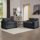 Luxurious Grey Corduroy Deep Seated Sofa Set with Two Single Chairs for Bedroom and Office