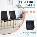 A Set of 4 Black PU Leather Backrest Chairs with Gold Metal Legs - A Perfect Pairing, Ideal for Minimalist and Modern Home Décor Styles, with Product Dimensions of 16.2*18.5*34.6 inches