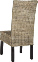 Grey Wicker Dining Chair 18 Inch Rattan Cotton Upholstery