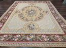 Needlepoint Rug 8x10, Aubusson Savonnerie European Carpet, Floral, Elegant
