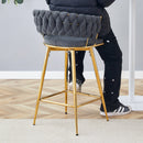 Four-piece rotating swivel chair, black cotton and linen soft seat surface, golden metal legs, rust-proof and wear-resistant, suitable for high tables in restaurants/bars