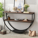 Rustic Industrial Design Demilune Shape Textured Metal Distressed Wood Console Table (Dark Brown)