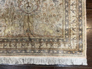 Turkish Kayseri Silk Rug 4x6, Tree of Life Pattern, Vintage Handmade Hand Knotted Carpet, Animal Pictorials, Birds