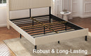 Modern Beige Queen Size Platform Bed with Metal Frame and Charging Station