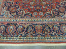 Persian Kashan Rug 4x7, Red and Navy Blue Semi Antique Vintage Wool Oriental Carpet, Hand Knotted Rug, Floral Medallion, High Quality Fine Carpet