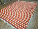 Large Striped Woolen Handmade Throw Blanket, Twin Size Bedding Hand-Woven, Indian Kilim Area Rug, 6x8 - 7x8, South American Style Textile