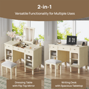 Multi-Functional 2-in-1 Vanity Desk with Flip-Top Mirror, White Oak, MDF Material, 46.5-Inch