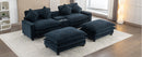 Contemporary Chenille Upholstered Sectional Sofa with Ottomans, USB Ports, Cup Holders & Storage, Blue