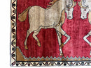 4 X 6 Handmade Hand-Knotted New Vintage Rug Wool Horses Red Organic Dyes Tribal