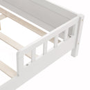 Full Pine Wood Bed with Bookcase Headboard ,LED Motion Sensor Light, Bed Guardrails,White