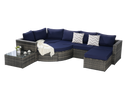 8 Piece Outdoor Patio Sofa Set, Sectional L- Shaped Patio Furniture Wicker Patio Conversation Set with Curved Sofa  Ottoman & Glass Top Table for Backyard Poolside