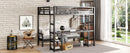 Queen Over Twin XL Metal Bunk Bed/Loft Bed with Desk and Shelves, Multiple Uses Folds into Sofa with LED and USB, Black