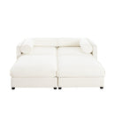 Stylish White Chenille 2-Seater Sofa with Ottoman Storage, Cylindrical Backrest and Armrests, Modern Fabric Loveseat