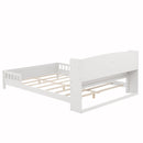 Full Pine Wood Bed with Bookcase Headboard ,LED Motion Sensor Light, Bed Guardrails,White