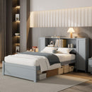 Twin Size Platform Bed with Storage Headboard and Lockers, Gray