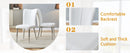 Table and chair set.64.5x35.4 Inch Stylish White Marble Textured Dining Table.Paried With 4 White PU Chairs with a vertical stripe design on the backrest.Create Your Exclusive Low-Key Luxury Space.