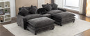 Modern Chenille Upholstered Sectional Sofa with Ottomans, USB Ports, Cup Holders, and Storage in Grey
