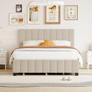 Queen Size Velvet Upholstered Platform Bed with 2 Drawers and 1 Twin XL Trundle- Beige