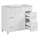 36' Bathroom Vanity with Ceramic Sink, White, Solid Wood Frame, Soft Close Doors, Adjustable Shelves, 3 Drawers ,Including Double-Depth Drawer for Hairdryer Storage(Old sku:SV000003AAW-2)