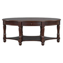 Vintage Oval Coffee Table with Drawer and Storage Shelf, Antique Cocktail Table in 45', French Country Accent Table for Living Room,Walnut