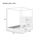 Modern Luxury Metal Canopy Bed with Tall Corduroy Upholstered Headboard, No Box Spring Needed, Queen, White