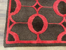 Modern Tibetan Rug 3.8 x 5.7, Raspberry Red and Dark Brown, Abstract Circle Design, Hand Knotted, Soft Wool Handmade Tibet Nepali Carpet 4x6