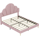 Queen Size Upholstered Bed Frame with Elegant Design, Modern Velvet Platform Bed with Petal Shape Headboard,Pink