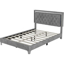 Full Size Upholstered Bed Frame with LED Lights,Modern Velvet Platform Bed with Tufted Headboard,Gray