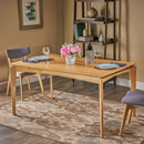 Dining Table, 6-Seater, Rubberwood with Walnut Veneer, Mid-Century, Natural Oak Finish