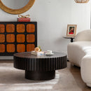 Round Coffee Table Handcrafted Relief Sturdy Pedestal Wooden Olive-Shaped Tea Table for Living Room