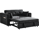 54" Pull-Out Sleeper Sofa Bed Double Seat Recliner Sofa Bed with Armrests with Storage and Side Pockets, Adjustable Backrest and Lumbar Pillow for Apartments, Living Rooms, etc. with USB Power Outlet